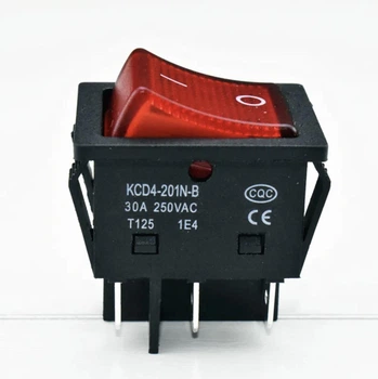 Сетевой выключатель KCD4-201N-B 30A 250VAC 6pin 32х25 Красный со светодиодом