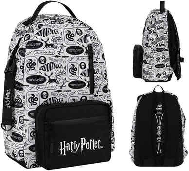 Рюкзак мужской Kite 949M Черный с белым Harry Potter принт 41x28x11см городской молодежный 12.5 л Ортопедическая спинка (HP26-949M)