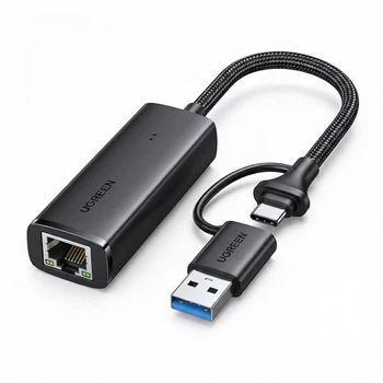 Сетевой адаптер Ugreen CM650 USB-A/USB-C - RJ-45 1000 Мбит/с OTG 15 см Черный (15638)