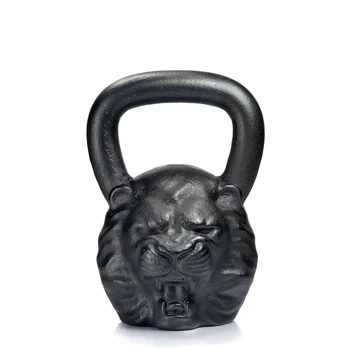 Дизайнерская спортивная гиря чугунная литая Лев Lion 24 кг Черная
