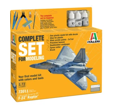 Стартовий набір з клеєм, фарбами та інструментами 1:72 літак F-22 Raptor Italeri 72011