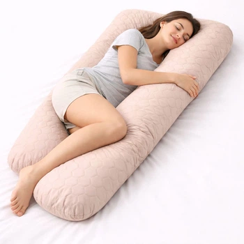 Подушка П-подібна для сну і відпочинку Sleepingg стьобана U-shape з наволочкою на блискавці антиалергенна для вагітних для тіла для чоловіків 140х75х20 см (4820182653421)