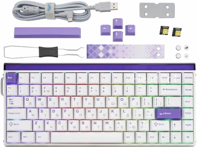 Магнітна ігрова клавіатур AULA HERO 84 HE White-purple Кастомний lightbox, RGB Підсвічування, Rapid Hall Effect, 8000Hz., Switch 0.01mm. ENG + UA