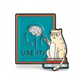 Значок BROCHE брошь бижутерия Животные Кот Мозг Use It разноцветный BRGV115307