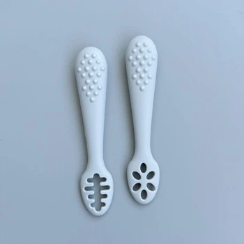 Прибори pre-spoon для годування, набір 2 шт дитячі силіконові, колір Сірий