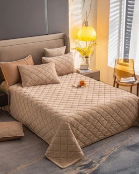 Покрывало евро из велюра Koloco 20087 220х240 см бежевое