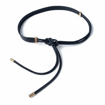 Ремень-шнурок женский тонкий из качественной эко кожи rope belt H1 Черный 128