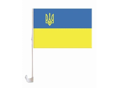 Прапор для автомобіля 30х45см УКРАЇНА ТРИЗУБ на бокове скло