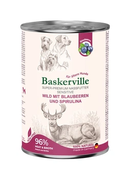 Упаковка влажного корма для собак Baskerville Sensitive оленина с черникой и спирулиной 400г 6шт