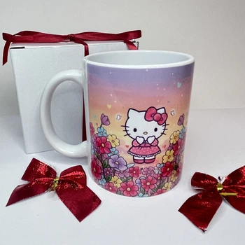Дитяча подарункова чашка Hello Kitty з квітами у подарунковій коробці