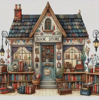 Набір для вишивання за нанесеною на канву схемою "Book Store". AIDA 11CT printed, 36*36 см