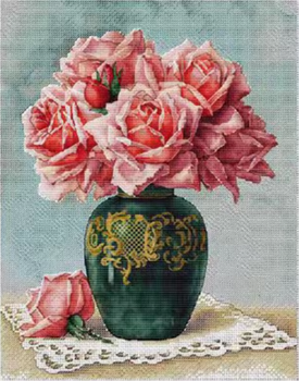 Набір для вишивання "Roses in a vase". AIDA 14CT, 32*38 см. БЕЗ нанесення на канву схеми