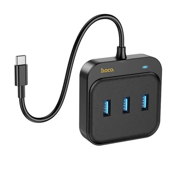 USB Ethernet адаптер 4 в 1 Type-C к USB 3.0 и RJ45 для подключения к сети и расширения портов черный