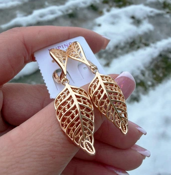 Серьги Листочки 4см Xuping Ювелирный Сплав (18к цвет золота 585п) 322-001