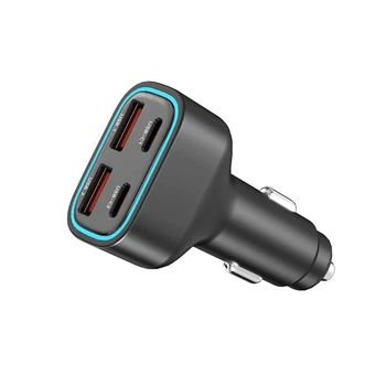 Зарядний пристрій для автомобіля 75W з двома USB-A та двома USB-C швидка зарядка для смартфонів та планшетів