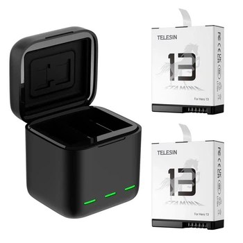 Комплект Telesin для GoPro Hero 13 Black - два морозостійкі акумулятори S0-BTR-04-TGP Stamina і потрійний зарядний пристрій (79721)