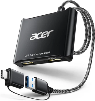 Карта видеозахвата Acer Video Capture Card, 4K HDMI для USB A/Type-C 1080P 60FPS с микрофонным входом и выходом на наушники