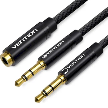 Сплиттер Vention переходник-разветвитель 3.5mm 2 AM to 3.5mm AF AUX 4-пиновый 0.6 м Black (BBLBAB)