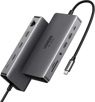 USB-концентратор UGREEN Revodok Pro 11 в 1 HDMI 4K@60Hz Single 8K@30Hz 10Gbps Data Port 100W PD Silver (CM681)
