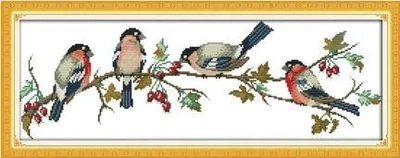 Набор для вышивания по нанесённой на канву схеме "Bullfinches". AIDA 14CT printed, 54*20 см