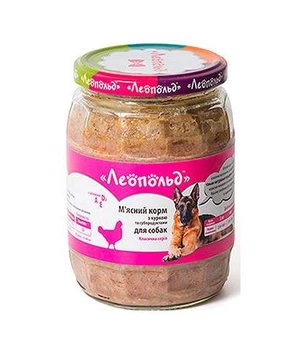 Вологий корм Леопольд М'ясний корм для собак з куркою та субпродуктами 670г*6шт