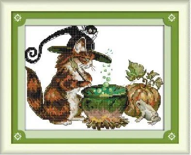Набір для вишивання за нанесеною на канву схемою Halloween cat. AIDA 14CT printed 28*21 см