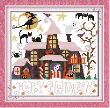 Набір для вишивання за нанесеною на канву схемою "Halloween cabin". AIDA 14CT printed, 22*22 см