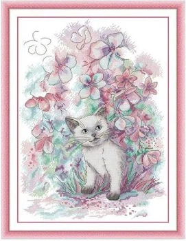 Набір для вишивання за нанесеною на канву схемою "Kitten in early spring". AIDA 14CT printed 31*41 см