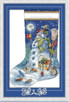 Набор для вышивания по нанесённой на канву схеме "Christmas stocking (3)". AIDA 14CT printed 42*60 см