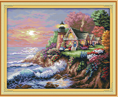 Набір для вишивання за нанесеною на канву схемою "The seaside lighthouse (1)". AIDA 14CT printed, 44*36 см