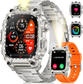 Тактичний розумний годинник Smart Watch для військових, фітнес браслет для спорту, сповіщення повідомлень, потужна батарея 650 mah