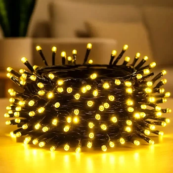 Уличная гирлянда нить 20м 200LED теплый белый 220В статический режим для украшения территории