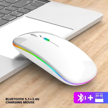 Безпроводная компьюторная мышь, безшумная, оптическая 2.4G+Bluetooth подключением c RGB-подсветкой DPI 800/1000/1200 белая X1_white
