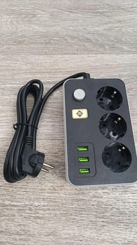 Мережевий фільтр-подовжувач ASK 3 розетки 3 USB 2500 Вт 2 м