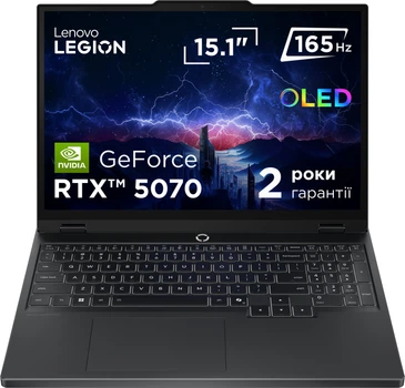 Ноутбук Lenovo Legion 5 15IRX10 (83LY00F1RA) Eclipse Black / 15.1" OLED WQXGA 165 Гц / Intel Core i7-14700HX / RAM 32 ГБ / SSD 1 ТБ / RTX 5070, 8 ГБ (TDP 115 Вт) / LAN / Зарядка по USB