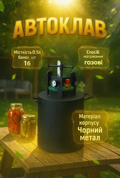 Автоклав ЧЕ-16 побутовий газовий для домашнього консервування, 20 л, чорний метал, з аварійним клапаном