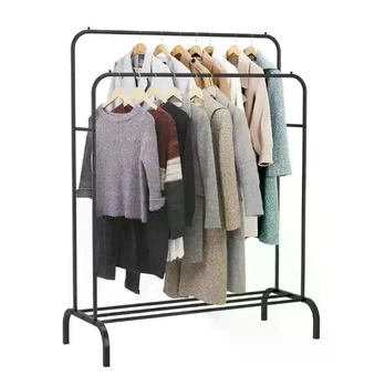 Вешалка-стойка Double Floor Hanger с полкой для обуви, металлическая черная, 150×110×55 см