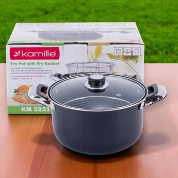 Кастрюля для фритюра Kamille KM-5821 4 л с крышкой и сеткой