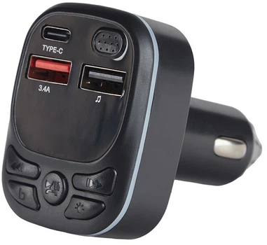 Модулятор FM Voin W-3310 12-24V 2 USB 3.4A PD 20W BT5.0 Hands free ambient light Black (W-3310)
