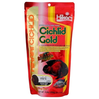 Корм Hikari Cichlid Gold mini 250g, гранулы 3,2-3,7мм для улучшения окраса цихлид
