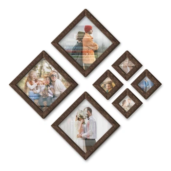 Набор квадратных фоторамок The Frame Depot на стену, 7 шт, в темно-коричневом цвете, современный геометрический коллаж для фото, артов и постеров (diamond_set)