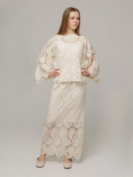 Женский костюм макраме с кофтой и юбкой на резинке TELL MKTL5274/1407 - 54, Бежевий