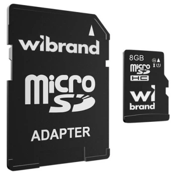 Карта пам'яті Wibrand MicroSDHC 8gb UHS-1 10 Class + Adapter (Чорний)