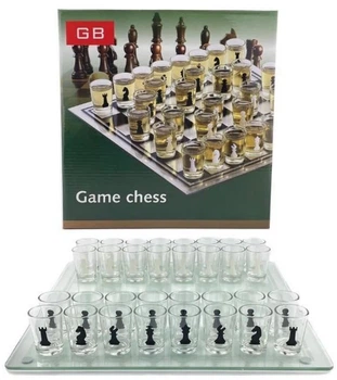 Шахматы со стопками Shot Glass Chess, стеклянные рюмки, алкогольная настольная игра для компании, 32 шт