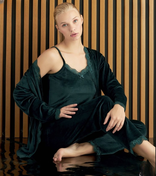 Оксамитова жіноча піжама 2XL Pijamoni 5545-17 Смарагдовий 3в1 (майка халат штани)