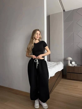 Чорні широкі теплі штани oversize на флісі STYLE HOUSE 42-46