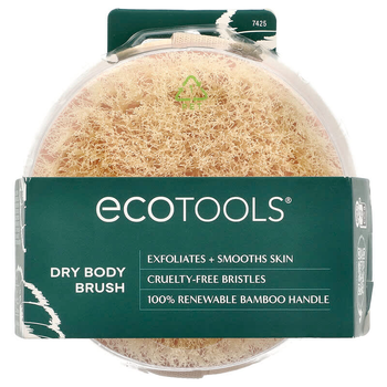Щетка для сухого массажа EcoTools "Dry Body Brush" бамбуковая ручка с синтетическим ворсом / щетиной средней жесткости для лимфодренажа тела от целлюлита (1 шт.)