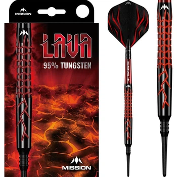 Дартси Mission LAVA 95% Tungsten, Scalloped, Black PVD + Red Coating, комплект 3 шт., soft-tip