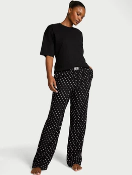 Фланелевая пижама Victoria's Secret Flannel Short-Sleeve Long Tee-Jama Set black размер M