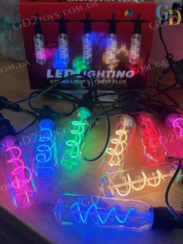 Гирлянда SFK-48 LED 220 V — удлинённые спиральные лампы, уличная и комнатная иллюминация, чёрный провод, мультиколор